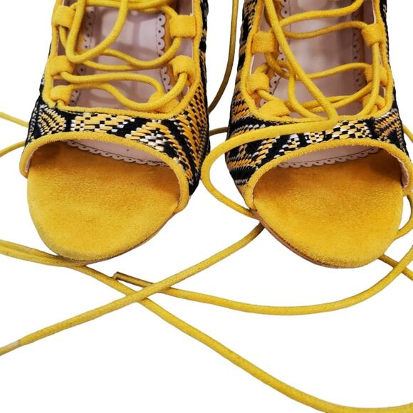 Madison by Shoe Dazzle | Knit Patterned Lace Up Strappy Peep Toe Stiletto Heels - Picture 4 of 11